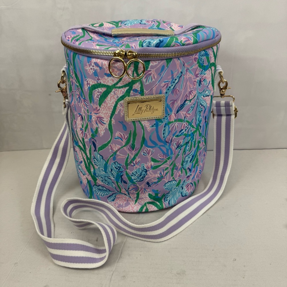 Lilly Pulitzer Insulated Bucket Bag Floral Purple Crossbody‎ Cooler Beach